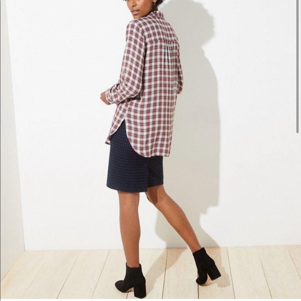 Loft PLUS red plaid tunic shirt top 18. Light, flowy, long & flattering!